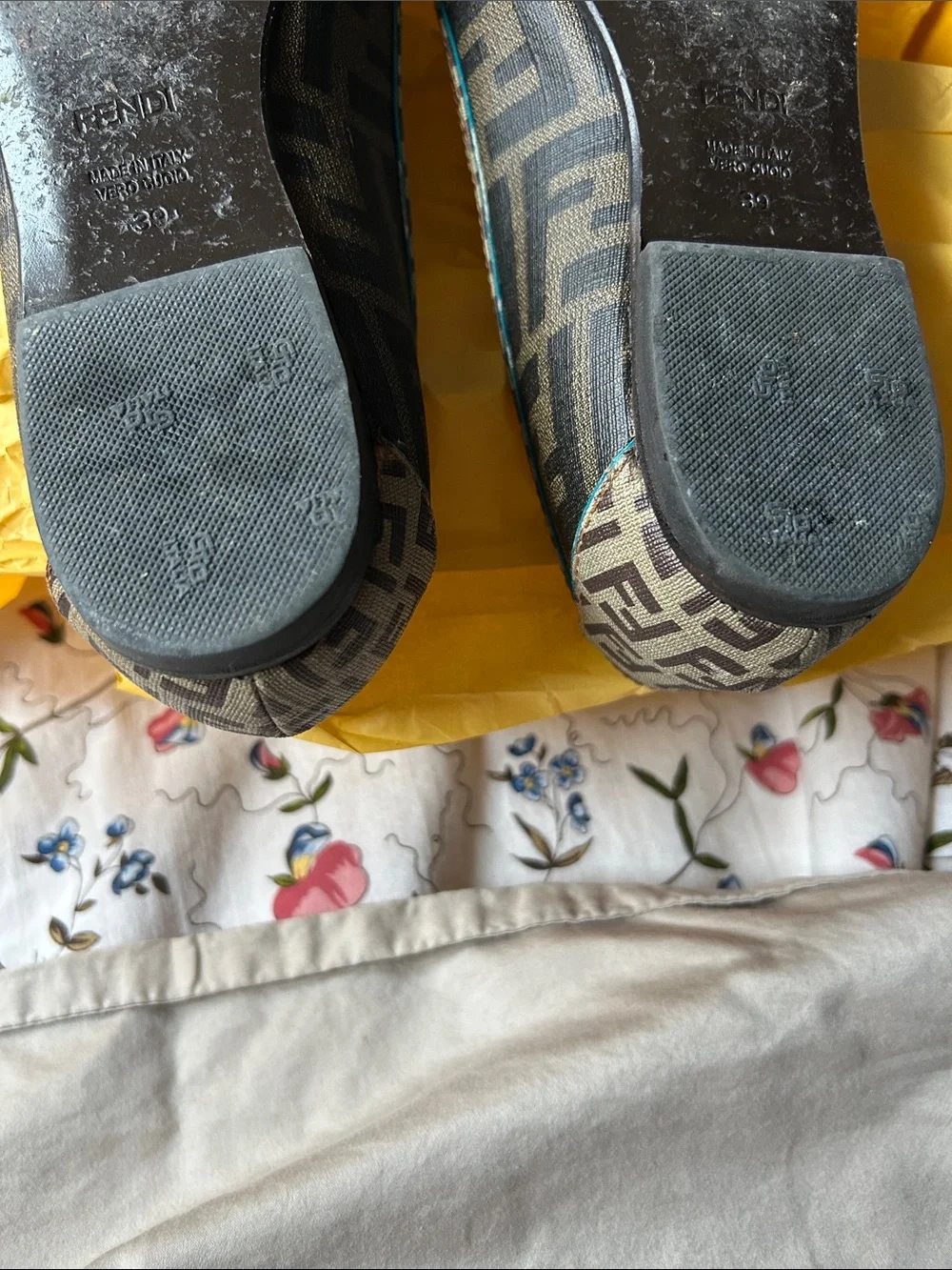 Fendi Brown Monogram Canvas Peep-Toe Flats - Picture 9 of 9